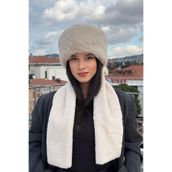 mollycrush Peluş Rus Tarzı Kalpak Atkı 2'Li Set, Standart, Rus Tarzı Kalpak Atkı Set, Bej, Kadın