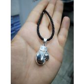 Mona Roza Boks Eldiveni Kolye Deri İpli Özel Tasarım 925 Ayar Gümüş Kolye