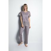 Monamise 19187 Gri Dantelli Kadın Pijama Takımı