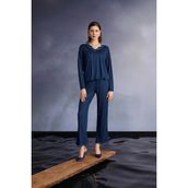 Monamise Gleymor Erkek Dantelli ve Bağcık Detaylı Pijama Takımı - Lacivert