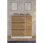 Moonlife Dolaplı Ayakkabılık Meşe Milano 3 Kapaklı Kayar Raflı