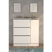 Moonlife Dolaplı Beyaz Milano 3 Kapaklı Kayar Raflı Ayakkabılık