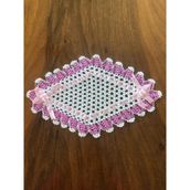 Mor Tırtıl El Işi Dantel Işleme Incili Kurdelalı Üçlü Tepsi Örtüsü Çeyizlik Hediyelik Söz Nişan Tepsisi Sunum - 48 x 28,5 cm