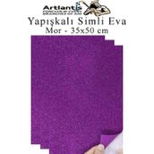 Mor Yapışkanlı Simli Eva 35X50 Cm 3 Adet Simli Yapışkanlı Eva Süngeri Okul Kreş Anasınıfı Elişi Etkinlikleri Hobi