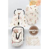 mordesign Çift Taraflı Ortopedik Puset Minderi, Örtü, Çarşaf, Bebek Pikesi, Emzirme Önlüğü, 5' Li Set, Animal - 0 - 13 kg - Krem Rengi