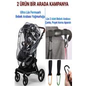 MorPort Lüx Fermuarlı Bebek Arabası Yağmurluğu Ve 2 Adet Bebek Arabası Kanca 2 Ürün Bir Arada