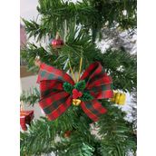Motif Aksesuar 10lu Ekose Desenli Çan ve Kokina Detaylı Fiyonk Yılbaşı Çam Ağacı Süsü Yeni Yıl Christmas