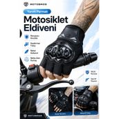 Motobros Motorcu Eldiveni Parmaksız Motosiklet Eldiveni CE EN-13594 Sertifikalı JK SİYAH Yazlık Yarım Kaydırmaz