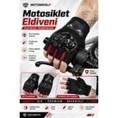 Motobros Motosiklet Eldiveni Motorcu Eldiveni Yazlık Yarım Parmaksız CE EN-13594 Sertifikalı Kaydırmaz JK-YX2 KIRMIZI