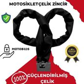 Motobros Motosiklet MT-458 Güçlendirilmiş Kalın Çelik Zincir + Çelik Kilit Full Koruma 1,5 Metre