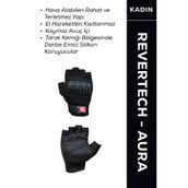 MOTOKIT Revertech Aura Siyah / Yarım Parmak - Kaymaz Avuç İçi Kadın Motosiklet Eldiveni