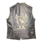 Motorcu Motosiklet Deri Yelek, Eskitme Model, Koyun Derisi, Fermuarlı (Siyah-Eskitme, 2XL)