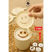 Muf Home Tatlı ve Kahve Süsleme Şablonu Seti Sütlaç Süsleme Tatlı Pasta Süsleme Latte Salep Süsleme 4'lü Set - Beyaz
