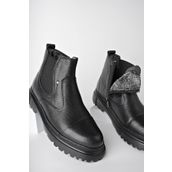 Muggo Minjae Siyah Hakiki Deri Fermuarlı İçi Kürklü Eva Taban Kışlık Erkek Bot