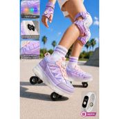 Muggo Skate Işıklı Tekerlekli Lila Çocuk Patenli Ayakkabı