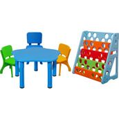 Mupark Çocuk Aktivite Masası - Renkli Sandalyeler ve Renkli Kitaplık - Büyük Masa Set - Anaokulu - Kreş - Mavi