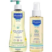 Mustela 100 ml Bebek Bakım Masaj Yağı + 500 ml Stelatopia Temizleyici Jel
