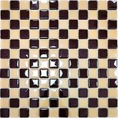 Mutfak Tezgah Arası, Havuz, Banyo, Sauna, Spa, Iç ve Dış Dekorasyonda Tüm Yüzeyler Için, 25X25 Kahverengi-Krem Damalı, 31.5X31.5CM. Fileli Cam Mozaik. (10 File Karo = 1 M2 Fiyatıdır ) - 31,5 x 31,5 cm