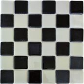 Mutfak Tezgah Arası, Havuz, Banyo, Sauna, Spa, Iç ve Dış Dekorasyonda Tüm Yüzeyler Için, 5X5CM. Beyaz-Siyah Damalı, 31.5X31.5CM. Fileli Cam Mozaik. (10 File Karo = 1 M2 Fiyatıdır ) - Mozaik ölçüleri: 5x5cm. - File Karo ölçüsü: 31,5x31,5cm.