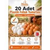 MUTLU TAVUKÇULUK Yapay Tavuk Yumurtası 20’li Paket 10 Beyaz 10 Kahverengi Plastik Folluk Yumurtası Orijinal Boy Boyan