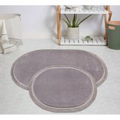 My Evilla Modern Dekoratif Jel Kaymaz Taban Peluş Gri Saçaklı Oval 50x80 Paspas Takımı