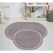 My Evilla Modern Dekoratif Jel Kaymaz Taban Peluş Gri Saçaklı Oval 60x100 Paspas Takımı