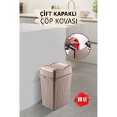 MYBOX 10 L - Çift Kapaklı Slim Çöp Kovası - Dekoratif Ev Ofis Banyo Mutfak Düzenleyici Çöp Kutusu Kahve