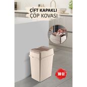 MYBOX 10 L - Çift Kapaklı Slim Çöp Kovası - Dekoratif Ev Ofis Banyo & Mutfak Düzenleyici Çöp Kutusu Krem