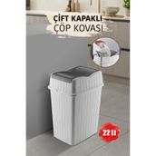 MYBOX 22 L - Çift Kapaklı Slim Çöp Kovası - Dekoratif Ev Ofis Banyo Mutfak Düzenleyici Çöp Kutusu Beyaz