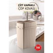 MYBOX 5 L - Çift Kapaklı Slim Çöp Kovası - Dekoratif Tezgah Üstü Ev Ofis Banyo & Mutfak Çöp Kutusu Krem
