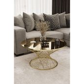 MYDECO Hasır Orta Sehpa Gold Kaplama Bronz Ayna