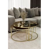 MYDECO Yavrulu 1+1 Orta Sehpa Gold Kaplama Bronz Ayna