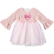 Mymio Pembe Penye Astarlı Kalp Süzene Nakışlı Kız Bebek Elbise