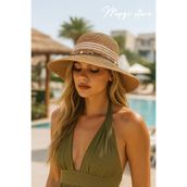 MYZİ STORE Kadın Yazlık Geniş Kenarlı Hasır Plaj Şapkası (BEDEN AYARLANABİLİYOR) Krem Şeritli Geniş Camel Standart