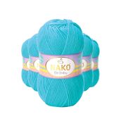 Nako 3323 Elite Baby 5 Adet Turkuaz El Örgü İpi Tüylenmeyen Bebek Yünü