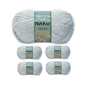 Nako Renk No:195 Açık Gri Melanj 5 Adet Vizon Premium Akrilik El Örgü İpi Yünü