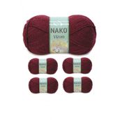 Nako Renk No:999 Bordo 5 Adet Vizon Premium Akrilik El Örgü İpi Yünü
