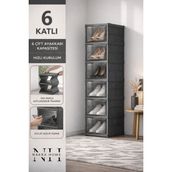 Nakra Home 6 Katlı Katlanır Ayakkabılık | Kapaklı Portatif Ayakkabı Dolabı & Raf Ünitesi “ANTRASİT” - Antrasit
