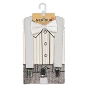 NEKİBUKİ Erkek Çocuk Beyaz Pantolon Askı Papyon Seti 1-9 Yaş
