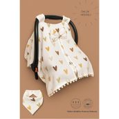 nelcollection Müslin Puset Örtüsü ve Anakucağı Minderi, 2'li Set, Önlük Hediyeli,%100 Pamuk Kumaş, Kalp Desenli, Çok Renkli