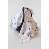 nelcollection Müslin Puset Örtüsü ve Anakucağı Minderi, 2'li Set, Önlük Hediyeli,%100 Pamuk Kumaş, Kalp Desenli, Pembe Fırfırlı