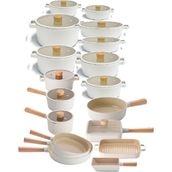 Neoflam Fika Alüminyum Döküm Cam Kapaklı Full Set 30 Parça Krem Tencere Seti