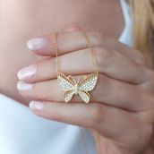 Nereze 925 Aya Kadın Taşlı Kelebek Gümüş Kolye