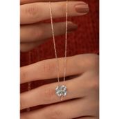 Nereze 925 Ayar Gümüş Aquamarin Taşlı Yonca Kadın Gümüş Kolye