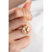 Nereze 925 Ayar Gümüş Gold Dünya Haritası Tasarım Kolye