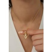 Nereze 925 Ayar Gümüş Gold Kalpli Sarılan Sevgililer Kolye