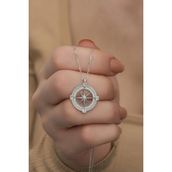 Nereze 925 Ayar Gümüş Rodyumlu Zirkon Taşlı Pusula Kolye