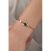 Nereze 925 Ayar Gümüş Rose Gurmet Zincir Yeşil Tektaş Bileklik