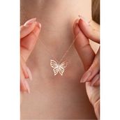 Nereze 925 Ayar Gümüş Rose Kaplama Sade Zirkon Taşlı Kelebek Kolye