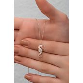Nereze 925 Ayar Gümüş Rose Zirkon Taşlı Deniz Atı Kadın Kolye